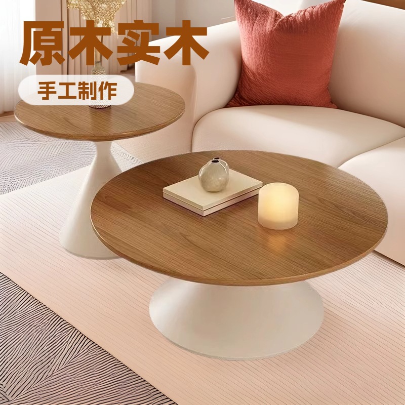 Круглый кофейный столик для домашних дизайнеров, для маленькой квартиры, массив дерева, минималистичный скандинавский стиль, полностью из массива дерева, светкая роскошь