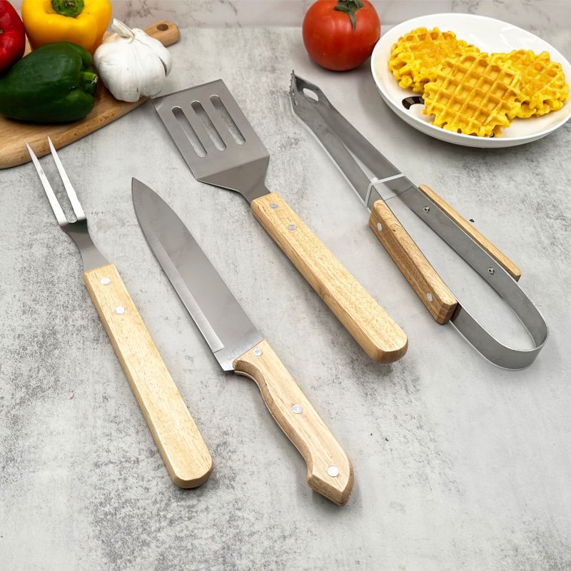 Инструменты для гриля с деревянными ручками, барбекю из реки, поставка напрямую от производителя