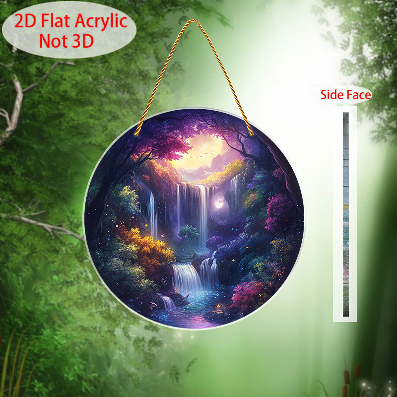 2D Plane, 1 Piece of Magic Moonlight Forest Dreamcatcher Hanging Decoration - 2D Plane Acrylic Art, Vivid Waterfall