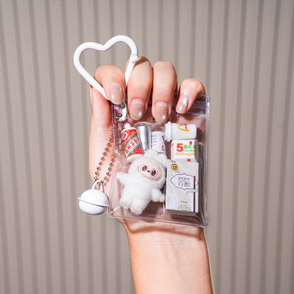 Original Flocked Mini Labubu Cute Baby Walking Bag School Bag Pendant Cute Keychain Gashapon Bag