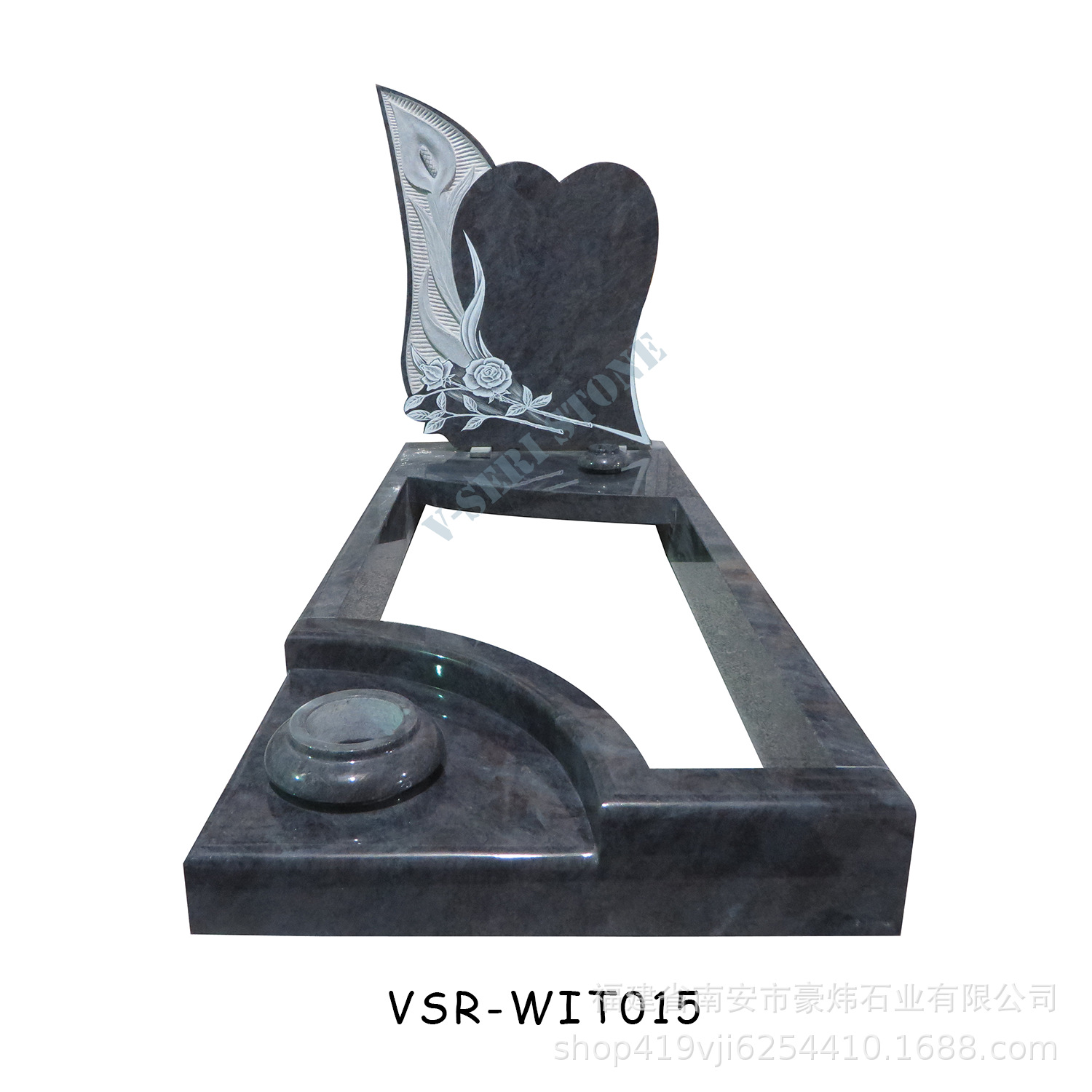 Green Star Tombstone Laser Engraving Granite Tombstone with Vase Customized Pattern