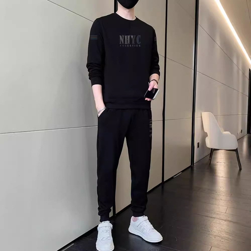 Sweater suit men's new casual sports all-matching men's round neck long sleeve spring and autumn trendy men's two-piece suit