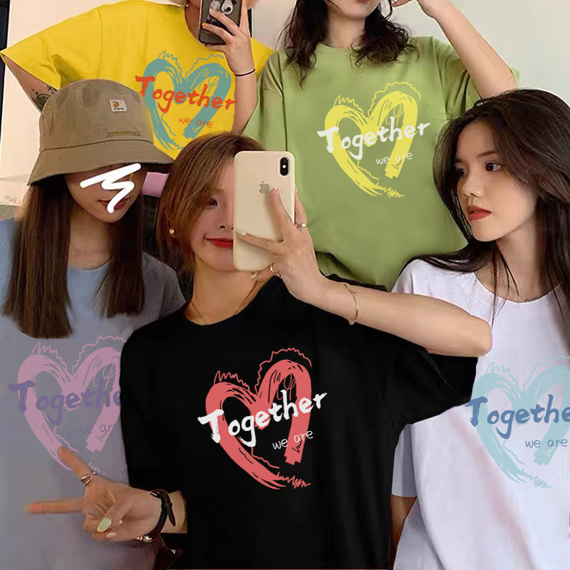 Different girlfriends color T-shirt dopamine wear sister suit multi-person travel printed pure cotton short sleeve