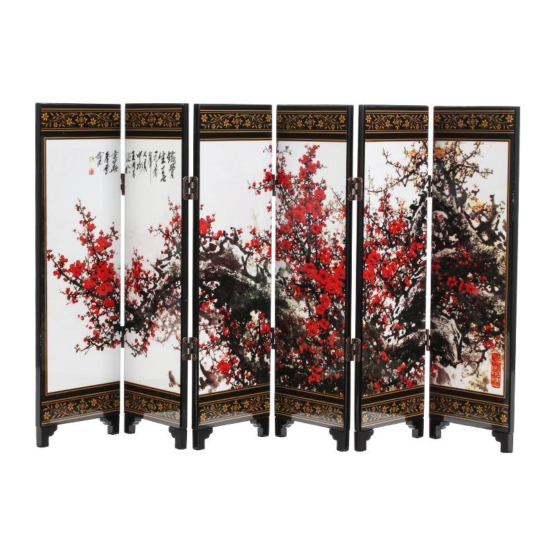 Antique Wooden Lacquerware Small Screen Primroses Chinese Style Business Gift Lacquer Painting Ornaments Creative Home Accessories