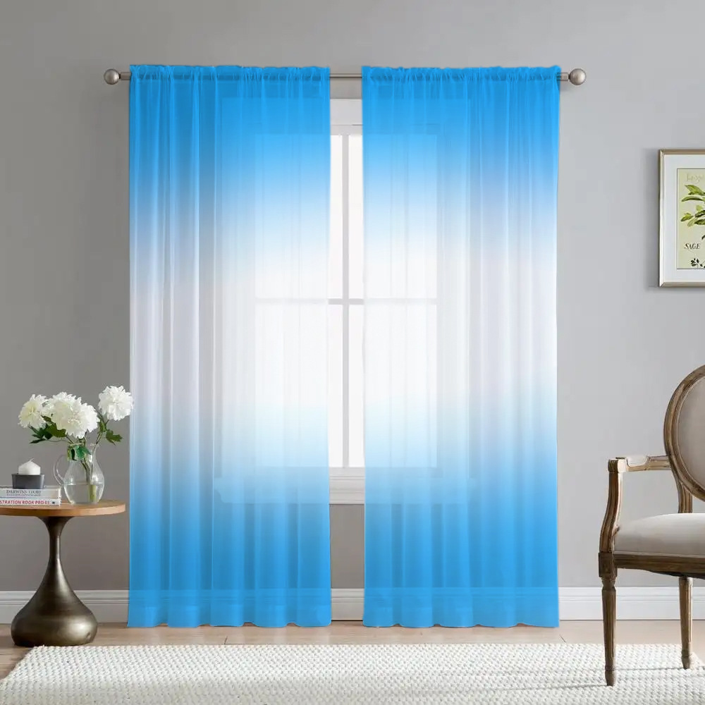 Support Jit Delivery, Cross-Border Exclusive Factory Direct Sales, Blue and White Gradient Yarn, Digital Printing Processing Curtains and Window Screens
