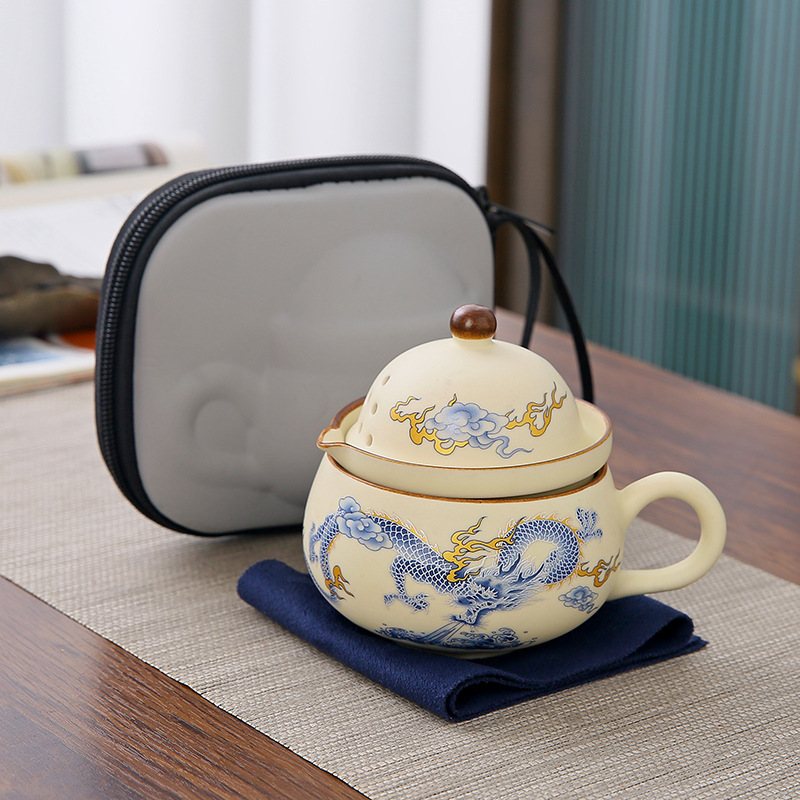 Ru Kiln Travel Tea Set suit Portable Express Cup Tea Separation Office Cup Teapot Outdoor Camping