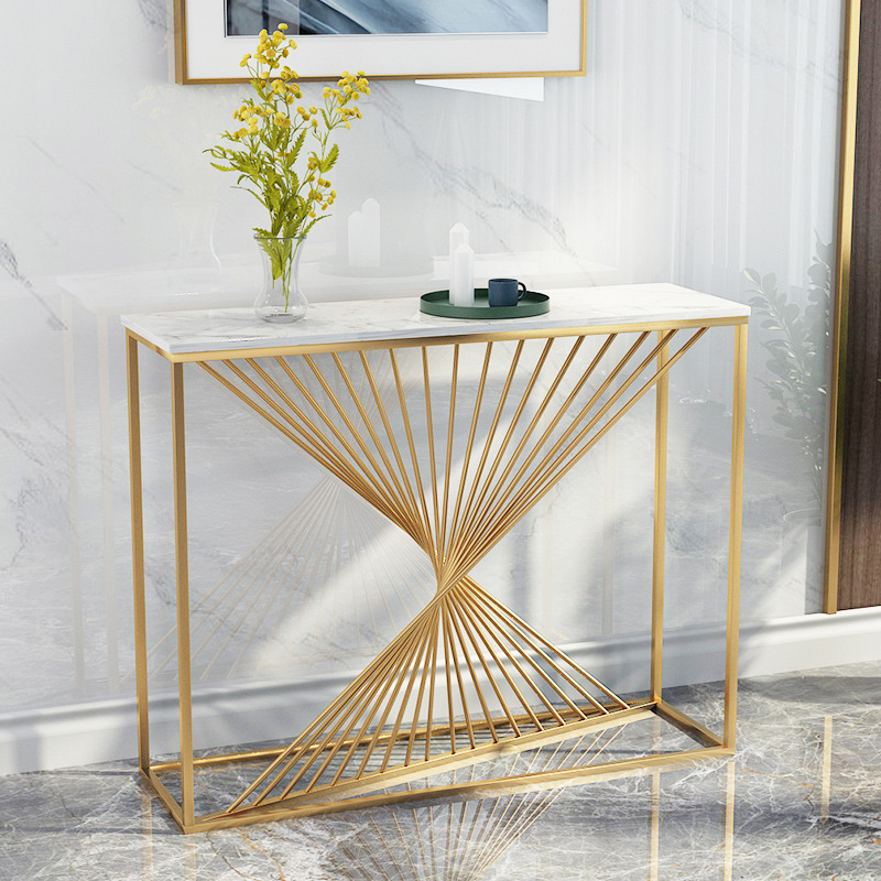Nordic Golden Marble Entrance Table Wall Strip Light Luxury Simple Entrance Table Corridor Away Iron Decoration Gold