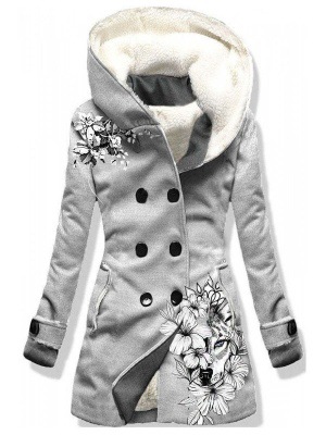 Autumn and Winter Cross-Border Amazon Digital Printing Double-Breasted Velvet Hooded Jacket