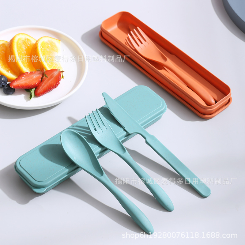 Cross-border Wheat Straw Knife, Fork and Spoon Tableware suit Amazon Explosions Outdoor Travel Portable Three-piece Set