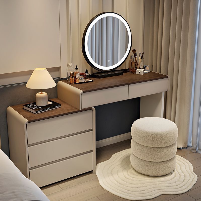 New Bedroom Solid Wood Dressing Table Walnut Color Dressing Table Drawer Cabinet Integrated Modern Simple Dressing Table with Skirting
