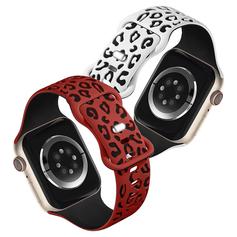 Suitable for Apple iwatch leopard print two-color carved silicone strap 38MM/42MM laser carved concave leopard print strap