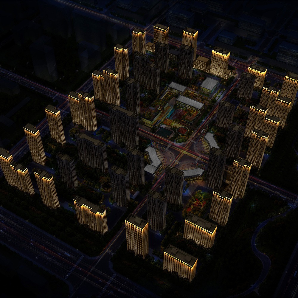 Дизайн заливного освещения для здания, район Лубэй города Таншань, освещение для реновации трущоб, рендеринг наружного освещения