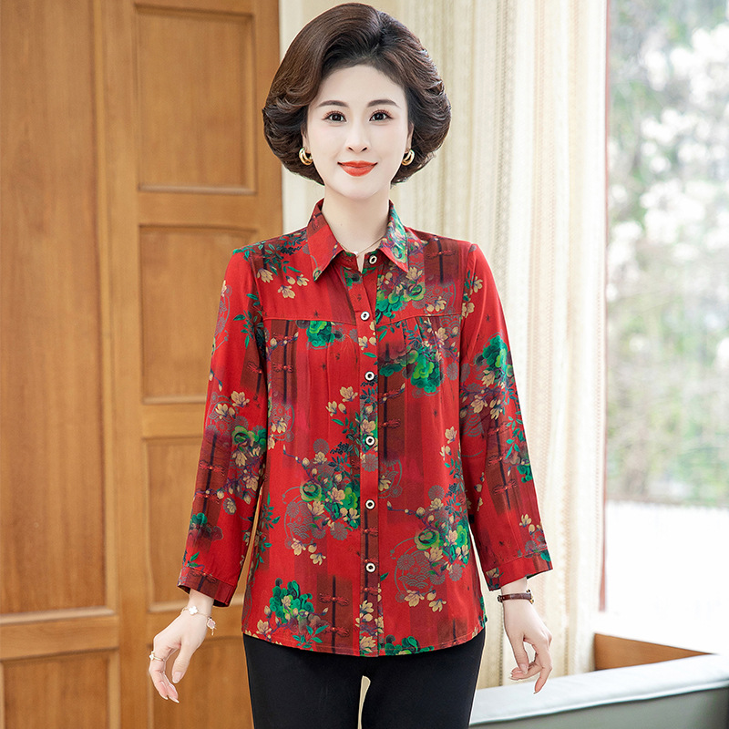 Middle-aged Mother Shirt Women's Summer 2025 New Style Stylish Belly Covering Top Fashionable Elegant Small Shirt suit Shirt