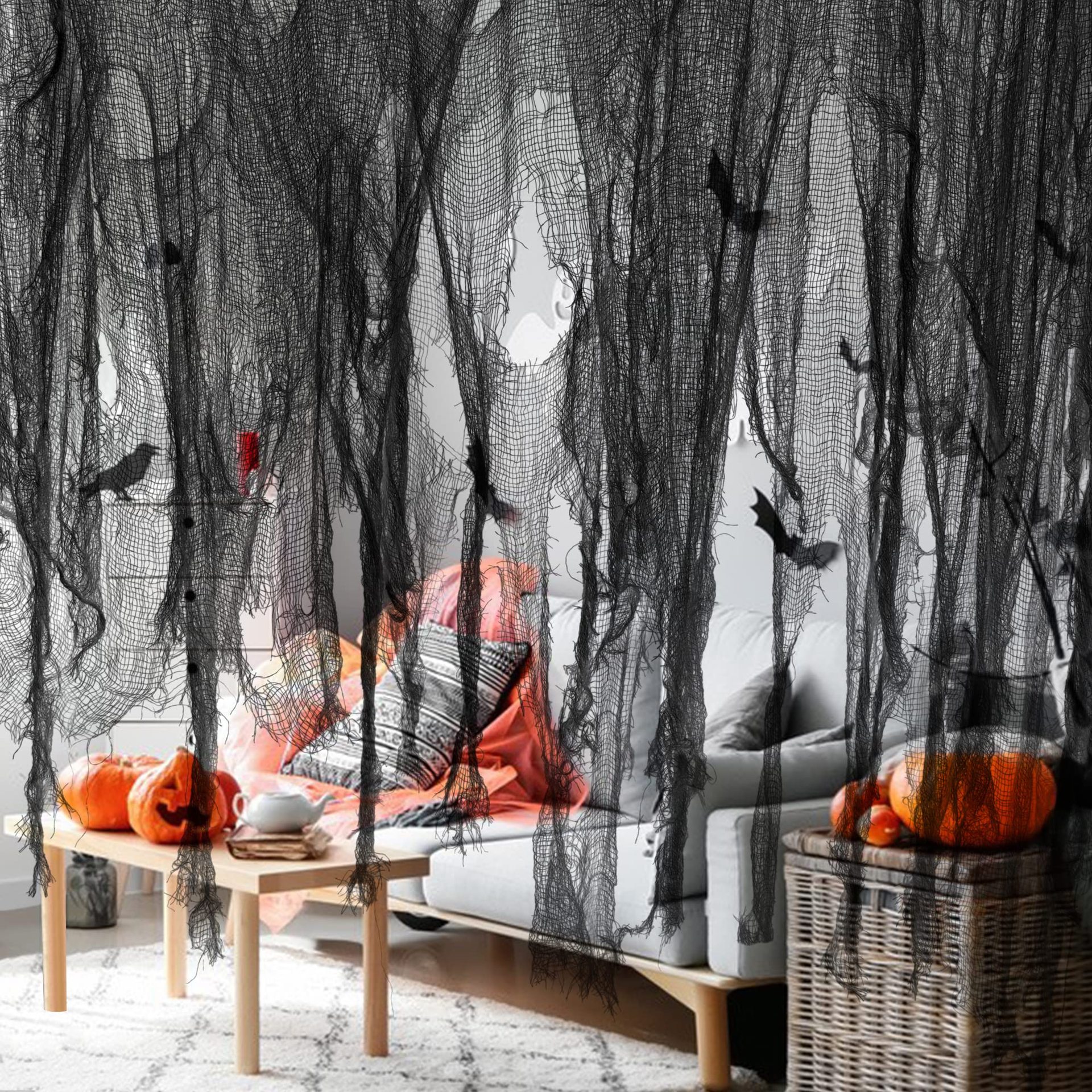 Halloween Gauze Nightclub Ghost Festival Decorative Gauze Bar Haunted House Secret Room Horror Atmosphere Arrangement Tattered Cloth