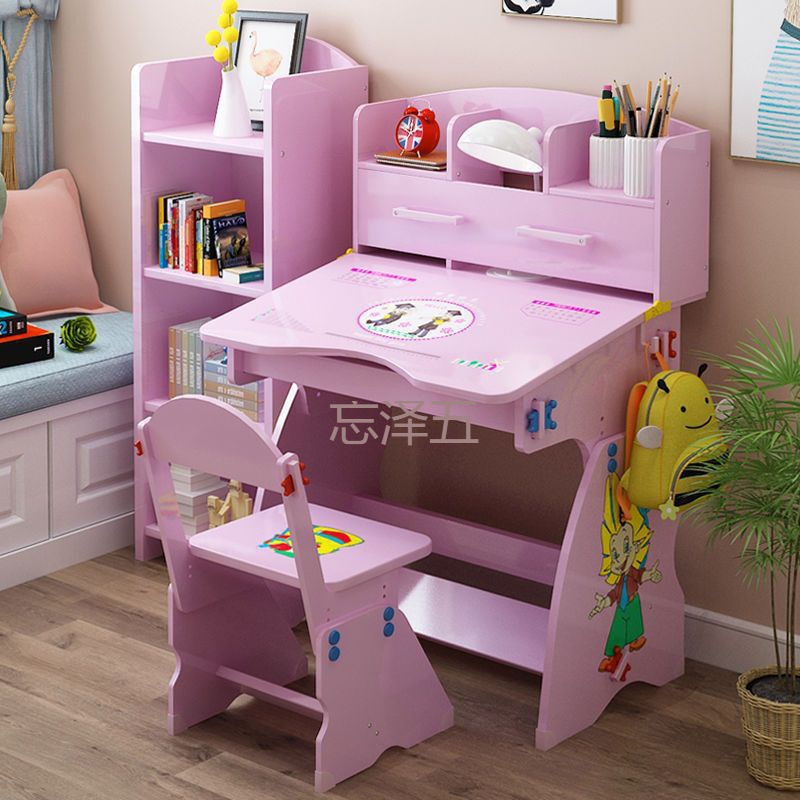PCGS Children's Study Table Home Desk Writing Tables and Chairs suit Primary School Students' Desk Simple Desks and Chairs Liftable