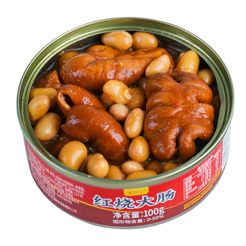 Fragrant marinated fat sausage cooked pork large intestine braised fat sausage open cans ready-to-eat canned meat under rice under wine and vegetables factory wholesale