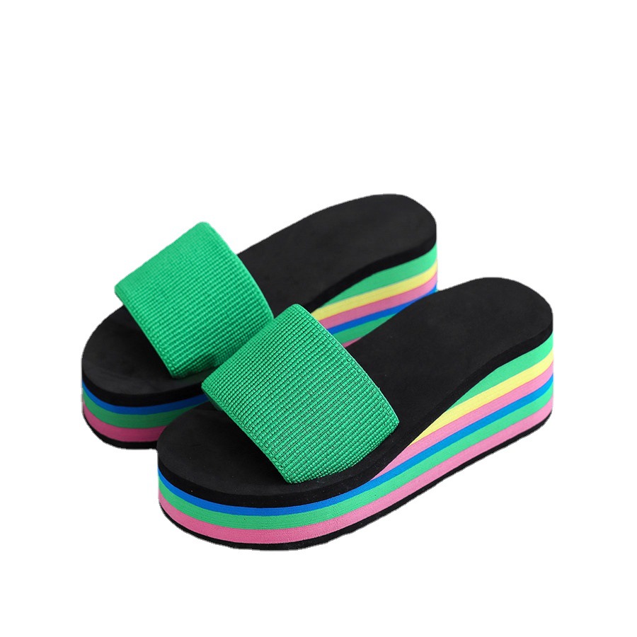 Slippers for Women, Flip-Flops, Women's Summer Rainbow Thick-Soled Sandals, High Heels, Internet Celebrity Colorful Outer Wear, Casual Beach
