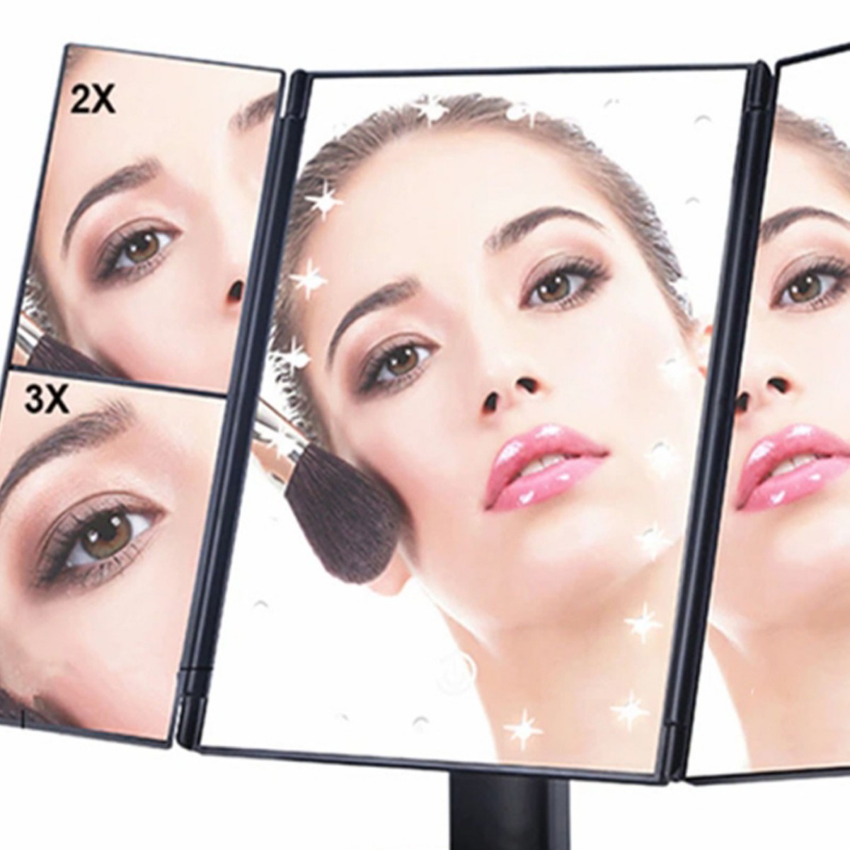 Cross-border Amazon in stock three-sided mirror with 22 lights Led foldable dormitory dressing table storage box cosmetic mirror