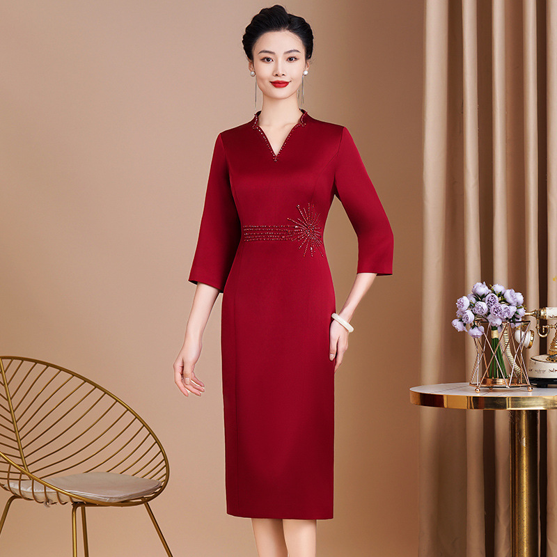 Xi mother Xi mother-in-law's dress can be worn at ordinary times, mother spring wedding banquet women's small long skirt is thin