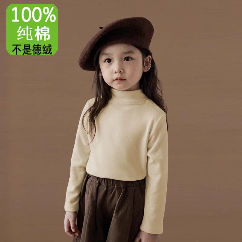 Children's T-shirt autumn and winter new cotton girls boys long sleeve bottoming shirt baby loose casual half high collar top