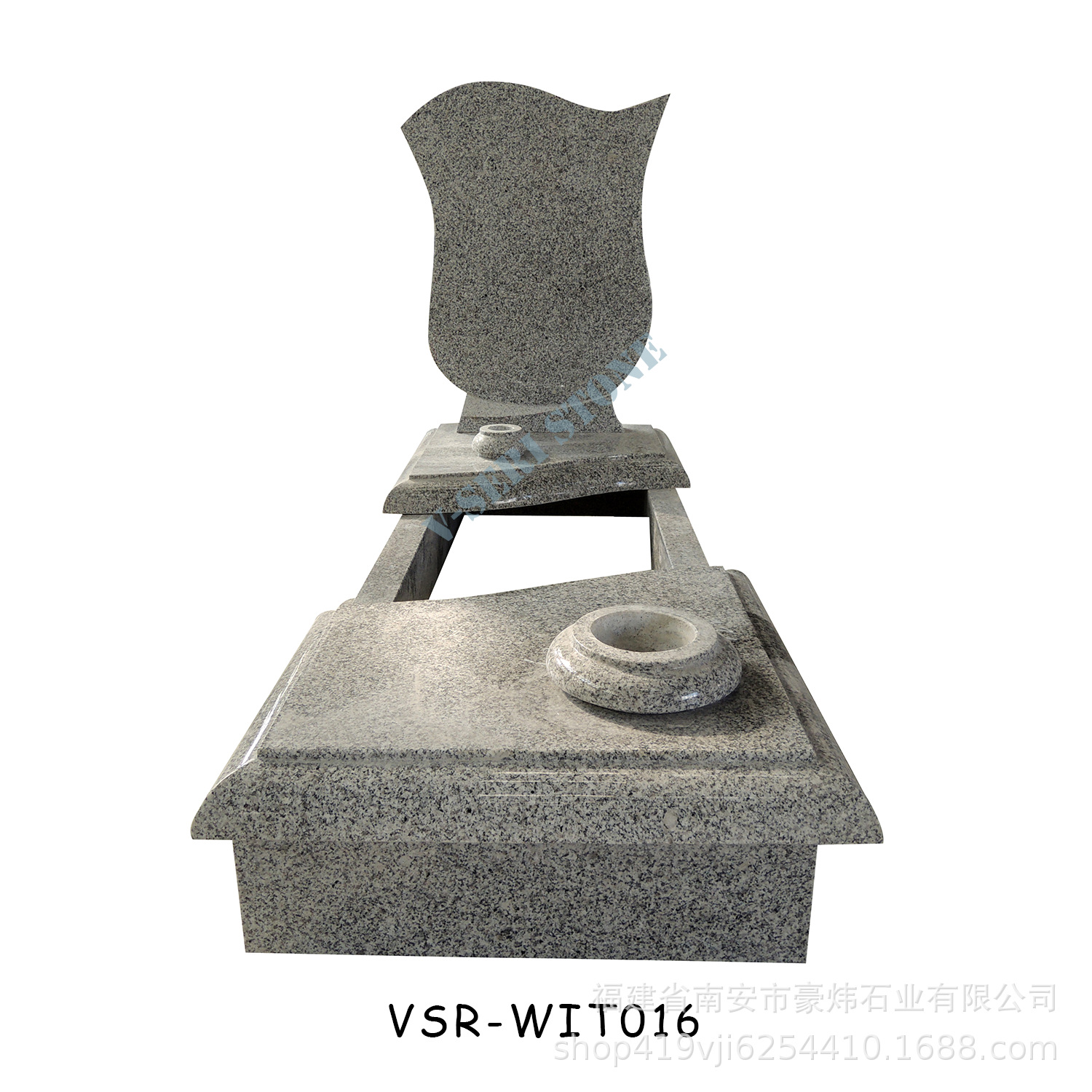 Green Star Tombstone Laser Engraving Granite Tombstone with Vase Customized Pattern