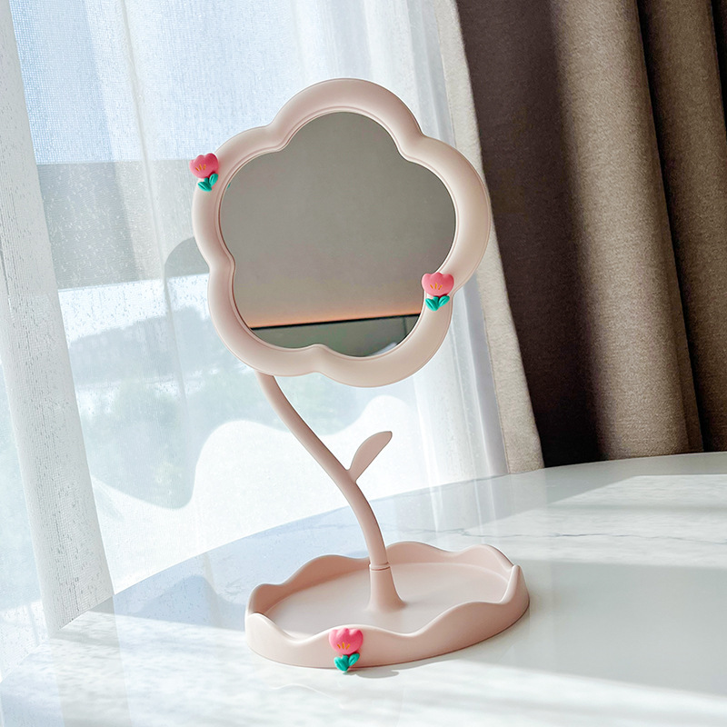 Ins Makeup Mirror Countertop Cute Desktop Rotating Home Makeup Mirror Female Student Dormitory Portable Flower Small Mirror