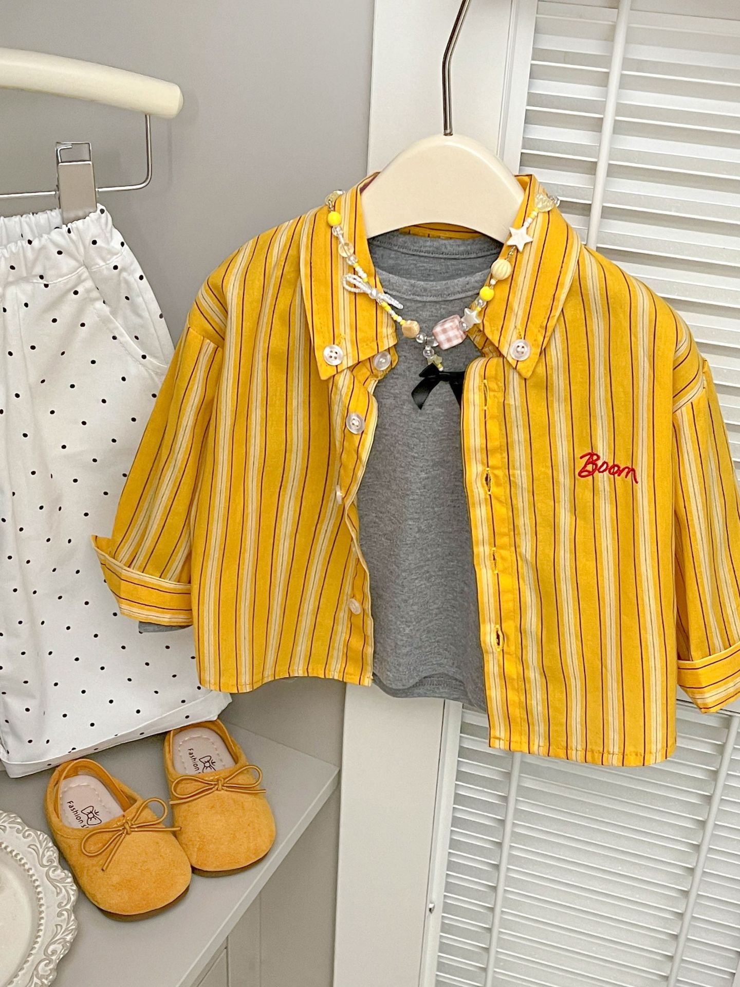 Girls' Fashionable Striped Shirt Jacket for Autumn 2025 Spring New Baby Stylish Versatile Long-Sleeve Top