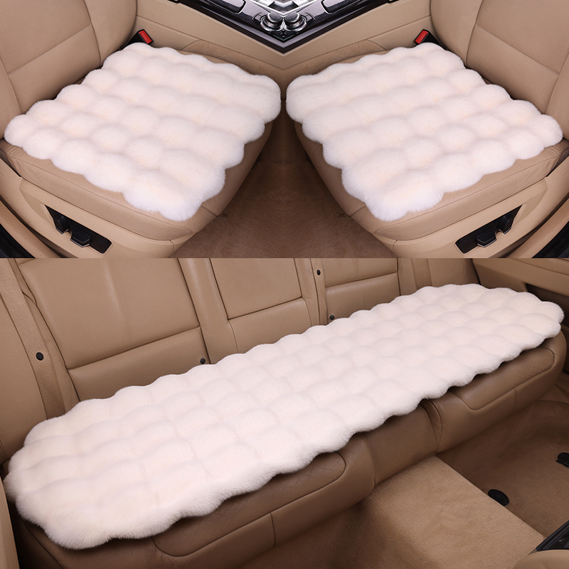 temu Amazon Car Cushion Winter New Bubble Bubble Velvet Car Cushion Rabbit Plush No Backrest Three-Piece Set