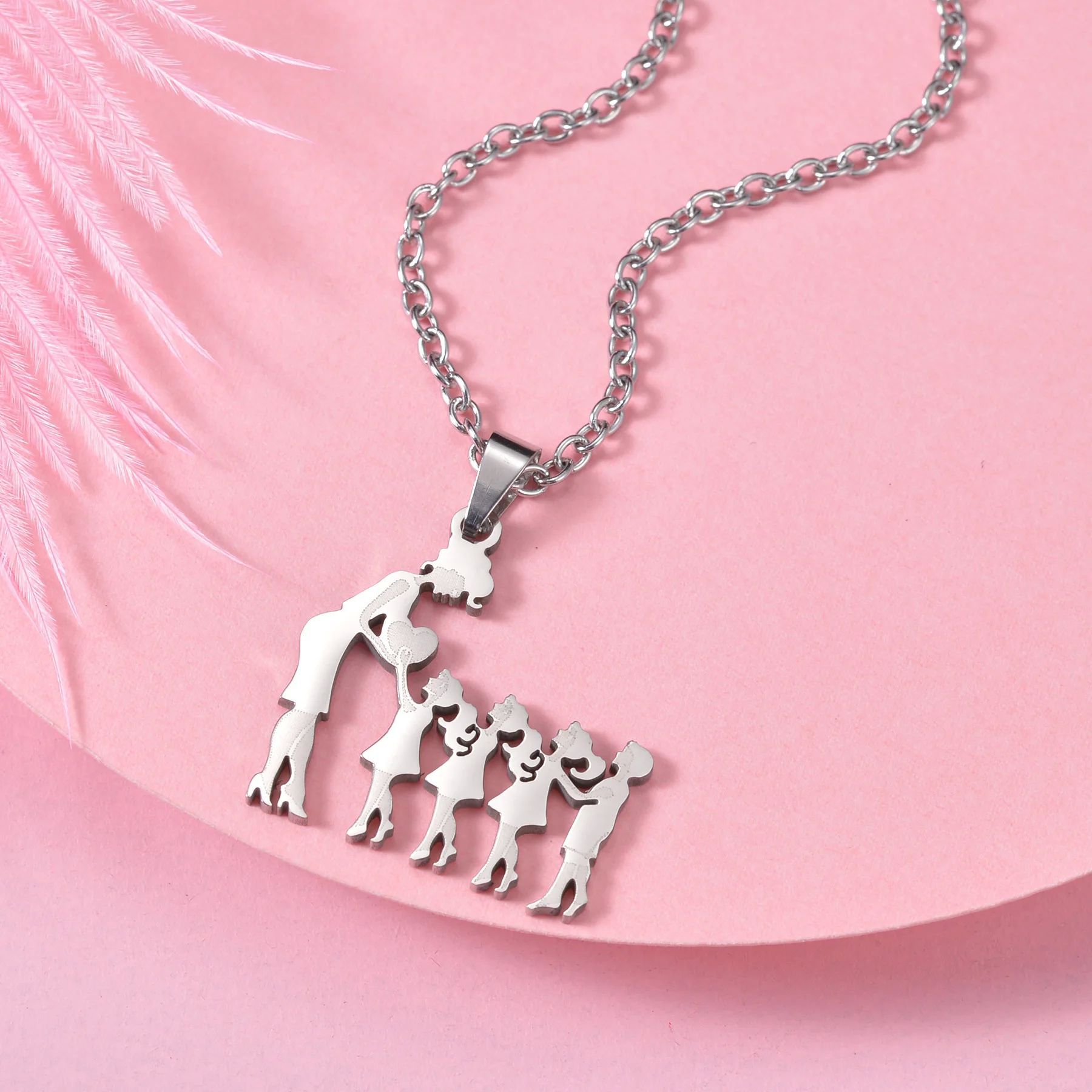 Mothers and Children Family Stainless Steel Necklaces Silver