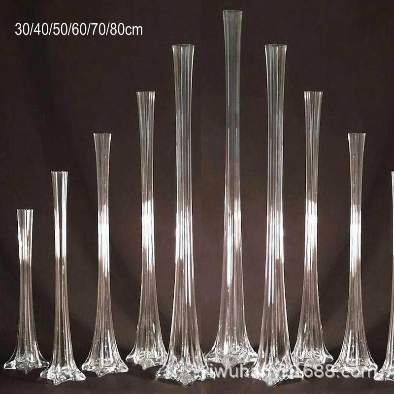 Factory Direct Sales Cross-Border Eiffel Tower Glass Vase with Feather Four-Corner Flower Arrangement Wedding Home Decoration