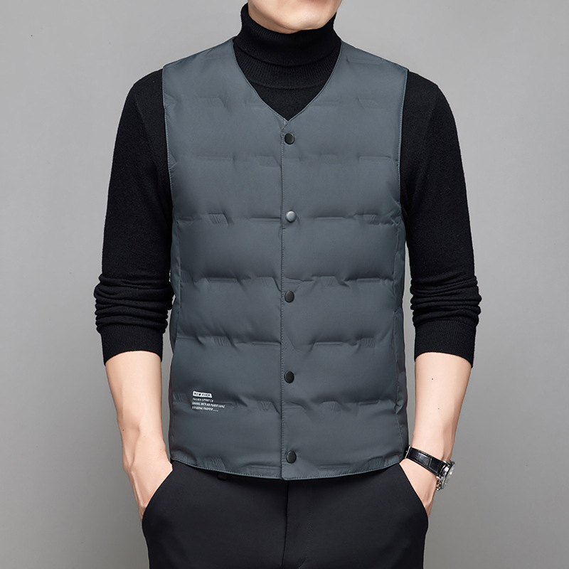 TikTok Explosions Light Down Vest Men's Autumn and Winter Wear Middle-aged Inner Wearing Warm Vest V-neck Waistcoat Dad's Wear