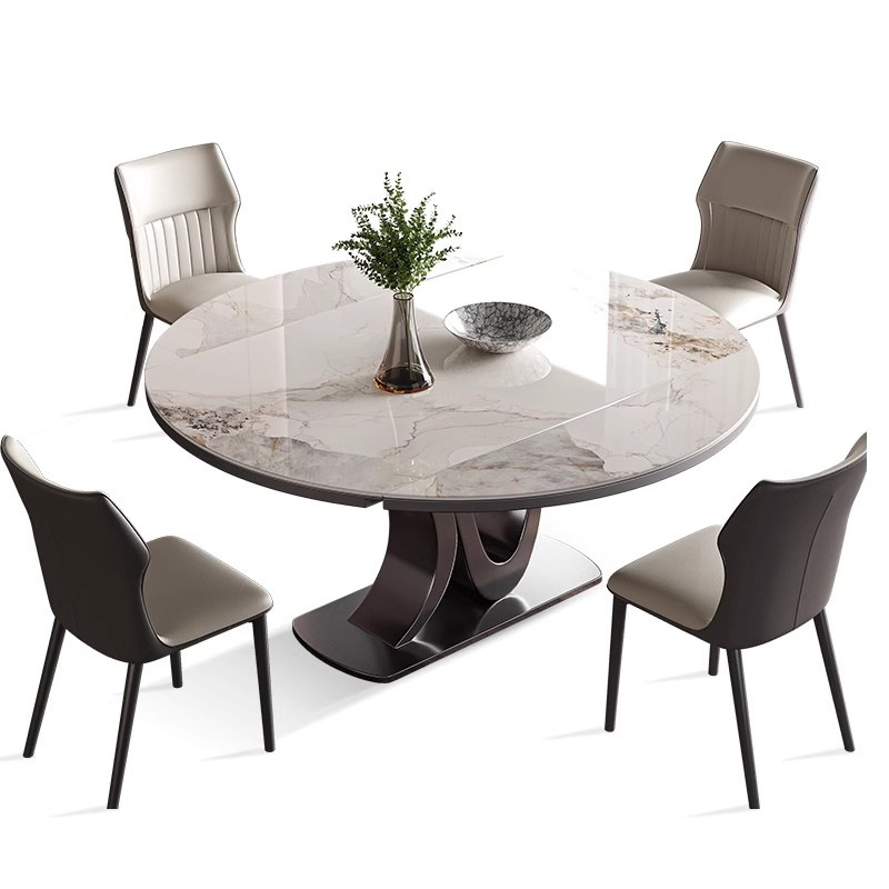 Rock plate dining table telescopic folding square and round dual-purpose with induction cooker multi-functional designer household modern luxury round table