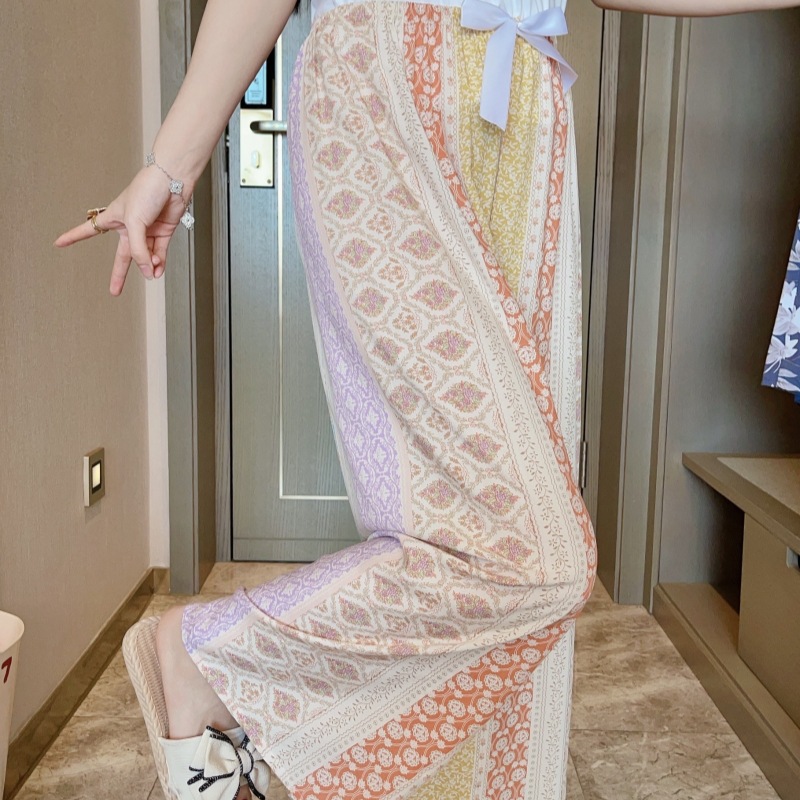 Cotton Silk Pajama Pants Women's Summer plus size Slim-fit Thin Artificial Cotton Outer Wearable Household Loose Casual Pants