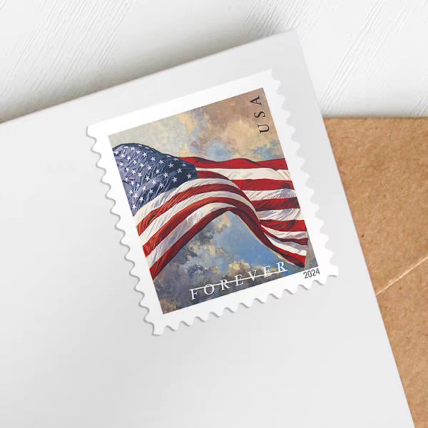 Us Stamps 2024 Roll/100 Pieces National Flag Anti-Counterfeiting Permanent Forever Cross-Border Stickers