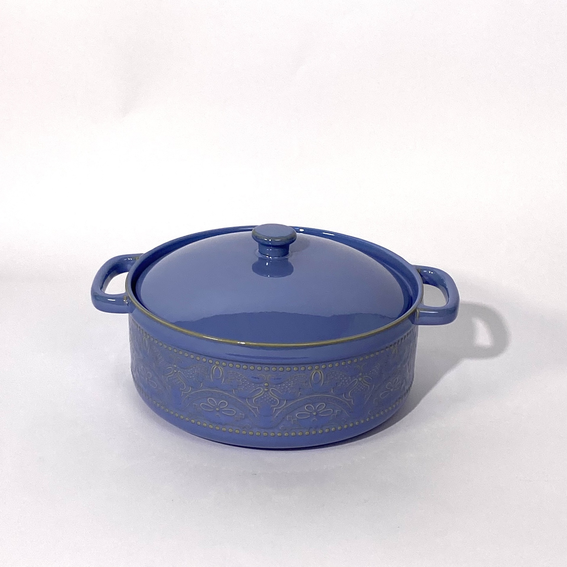 Embossed Hollow Double-Eared Ceramic Soup Pot Household Large Basin Dishware Restaurant Boiled Vegetable Large-Capacity Soup Pot with Lid