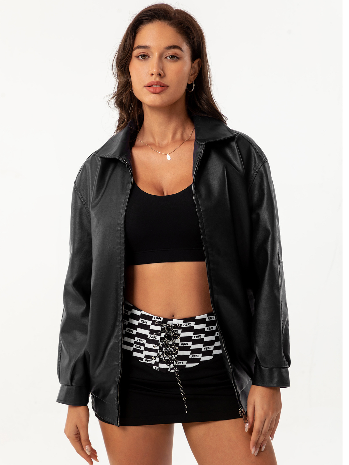 2024 European and American Fashion Looser Leather Women's OVERSIZE Women's Jacket Long Sleeve Lapel Spring and Autumn Coat