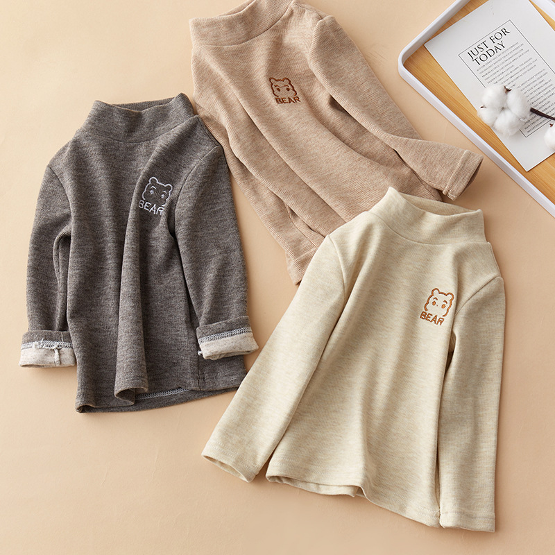 Children's thin velvet boys' and girls' half turtleneck warm inner top children's baby T-shirt long sleeve bottoming shirt fashion