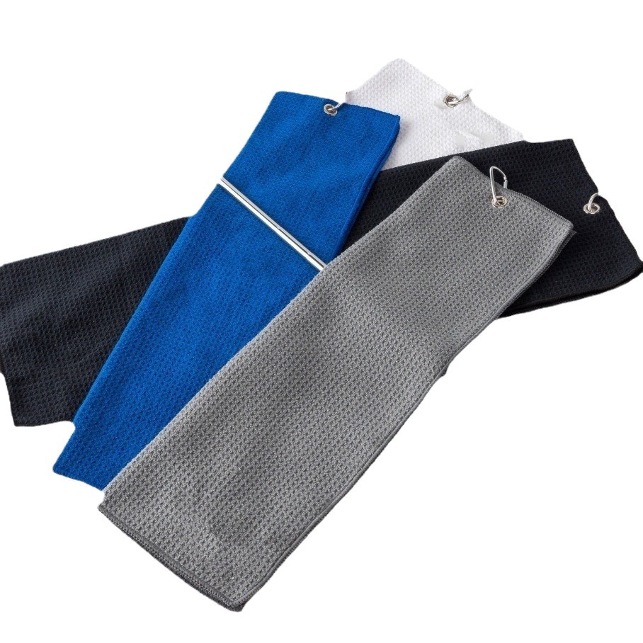 Embroidered Logo Microfiber Sports Towel Waffle Golf Towel with Carabiner Pineapple Plaid Towel