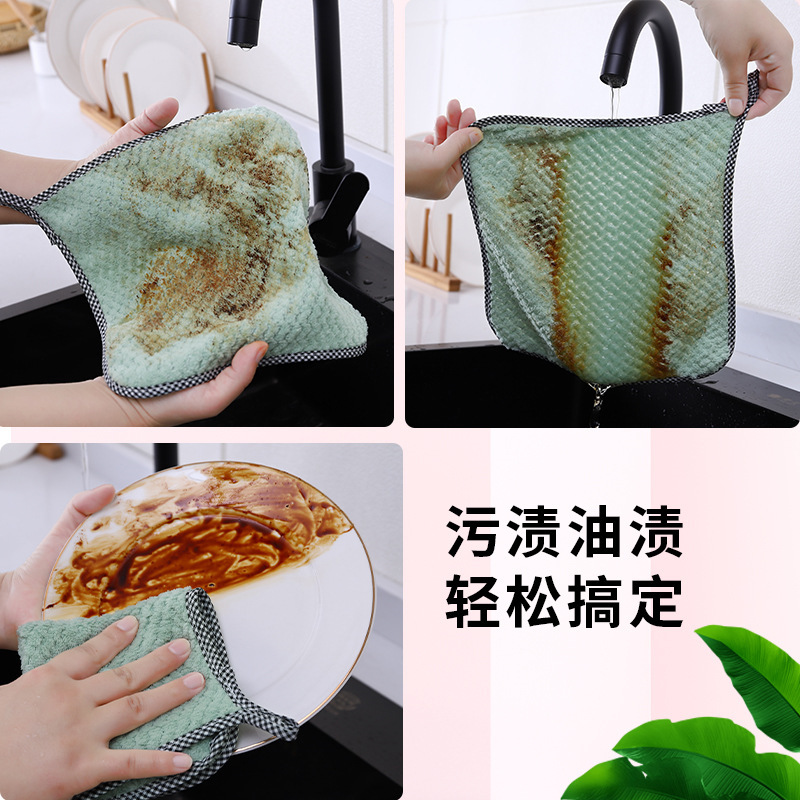 Wholesale hanging pineapple Grid Edge covered rag small square towel absorbent rag lint-free hand towel kitchen dish towel