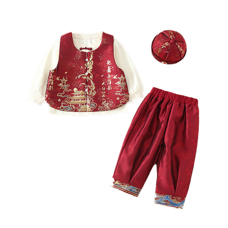 Baby's Spring and Autumn Clothes Male Baby's Split suit Chinese One-year-old Dress Children's Tang Suit New Year's Clothes Grab One-year-old