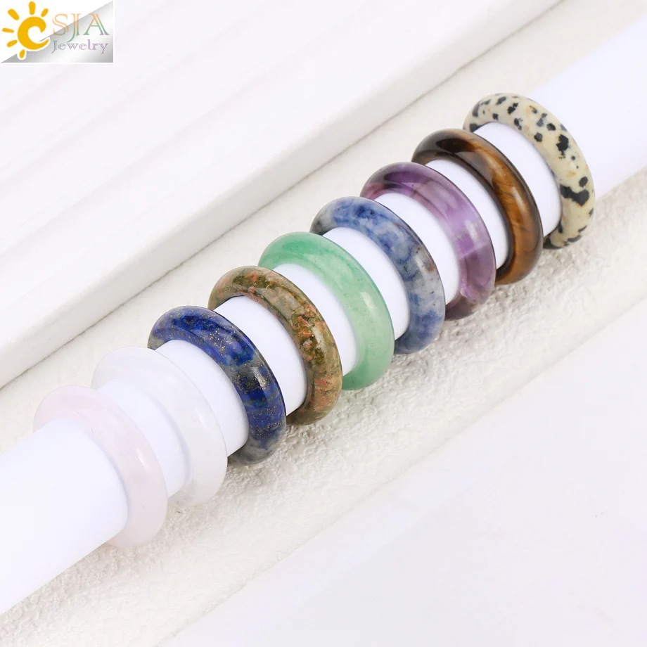 Cross-border Hot Sale Natural Stone Ring Agate Amethyst Jade Running Ring Simple plain ring personality all-match ring