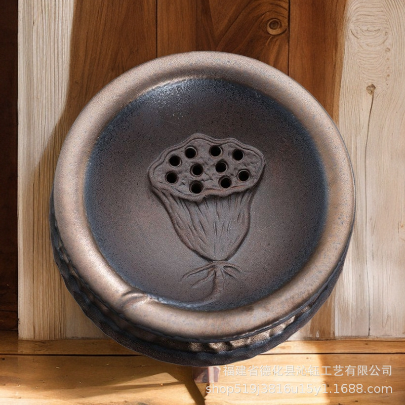 Coarse Pottery Lotus Canopy Jianshui Japanese-style Gold-plated Rust Glaze Tea Dregs Tank Waste Tea Bucket Cup Washing Water Washing Water Pontoon Tea Ceremony Accessories