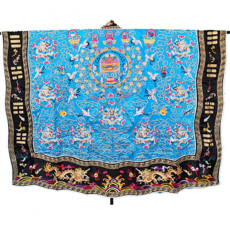 Dragon Robe with Gold Thread, High-Power Robe, Taoist Robe, Imitation Hand-Embroidered Blue-Edged Nine Dragons Taoist Robe