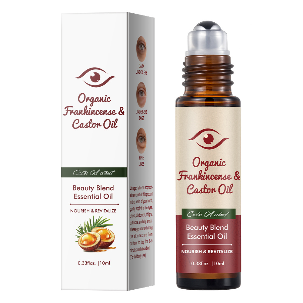 Cross-Border Full English Castor Oil Frankincense Oil Eye Roller Ball Essential Oil Facial Dark Circles Body Care Foreign Trade Essence