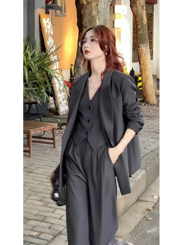 [in stock] plus size women's spring and autumn new slightly fat mm suit suit narrow wide leg pants two-piece 239