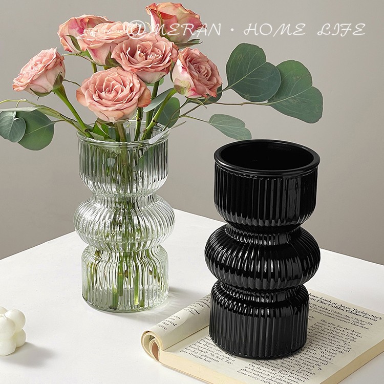 French-Style Vintage Niche Black Glass Vase for Hydroponic Flowers and Dried Flowers, Living Room Dining Table Flower Arrangement Decoration, Light Luxury Ornament