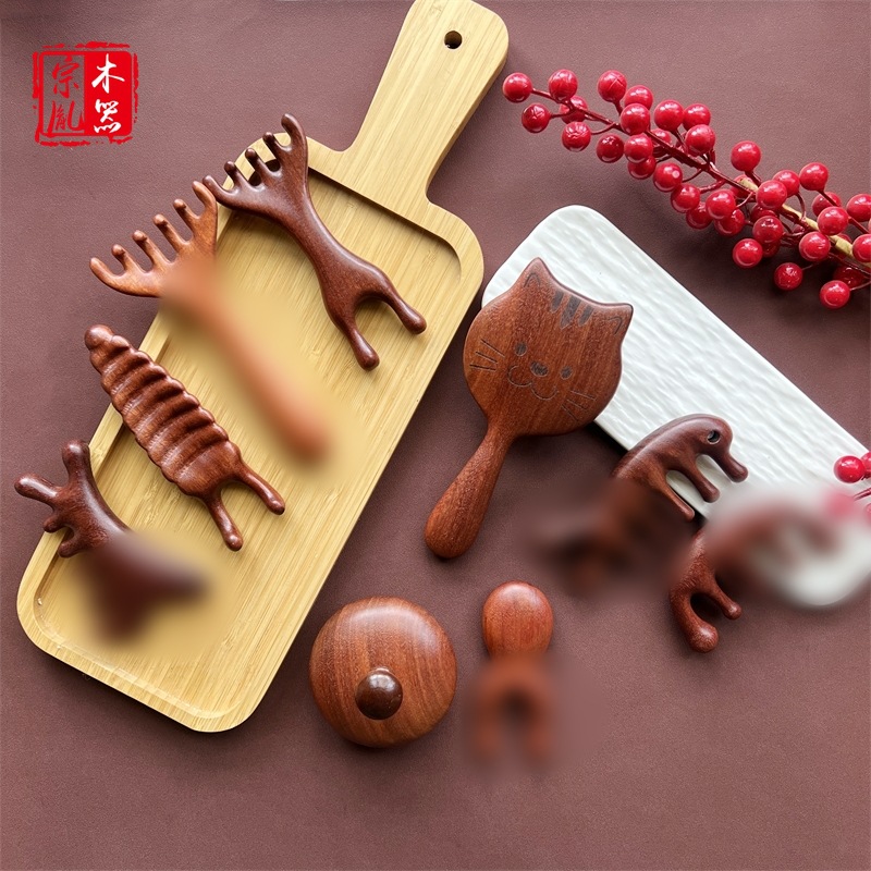 Массажная расческа из сандалового дерева, двухфункциональная расческа, расческа с пятью шарами, массажная расческа из массива дерева