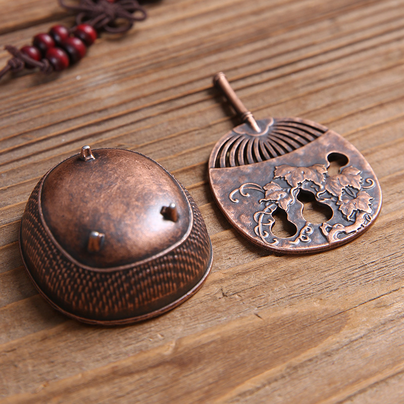 New Chinese-style Copper Alloy Bamboo Lull Furnace Gourd Fan Pipa Incense Furnace Small Xiangyun Aromatherapy Slice Goose Pear Account Zhongxiang Sandalwood