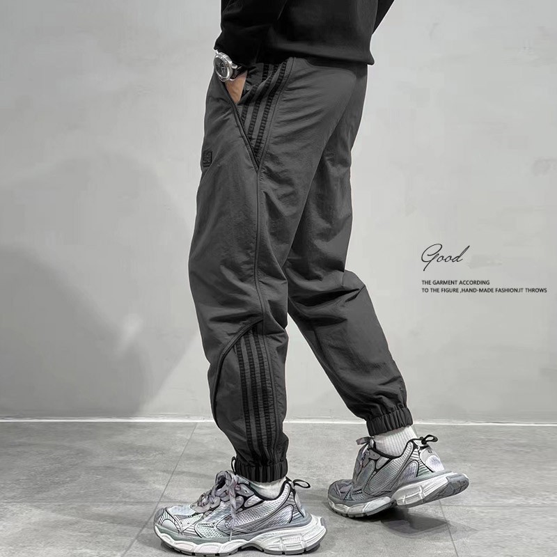 Summer 2024 Sports Long Pants Men's Solid Color Loose Quick-drying Drawstring plus size Casual Nine-point Fertilizer Tooling Foot Bundle