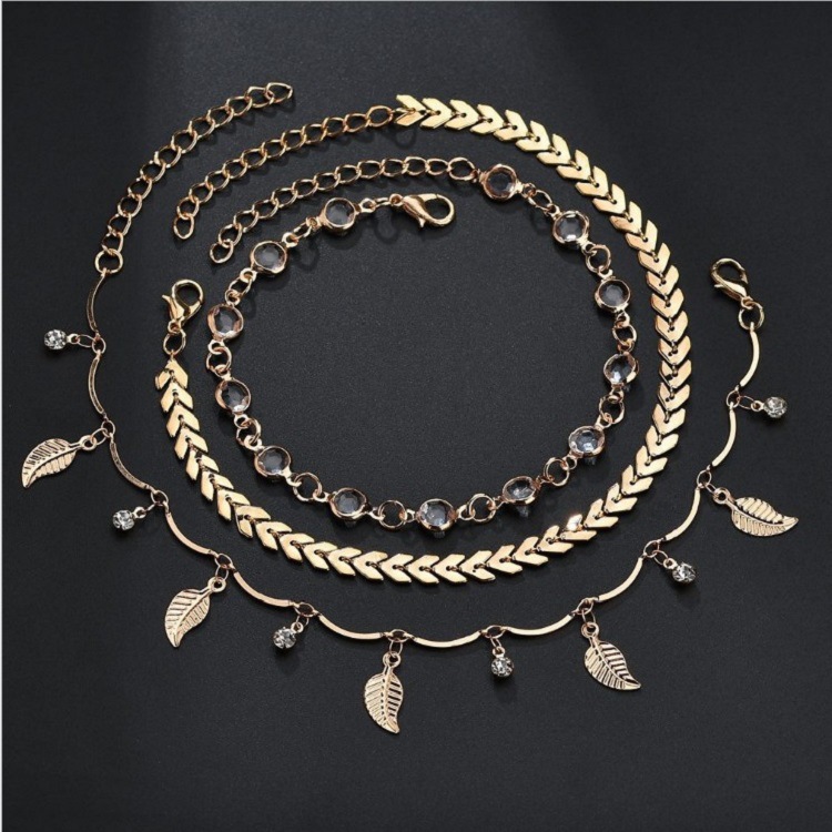 European and American foreign trade Beach ankle jewelry double layer multi-layer acrylic New Leaf zircon anklet women's set Wholesale